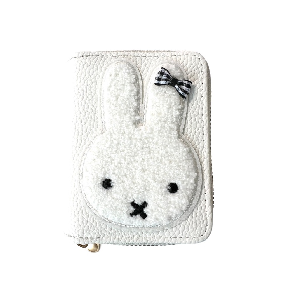 Cute White Bunny Zip Wallet with Gingham Bow